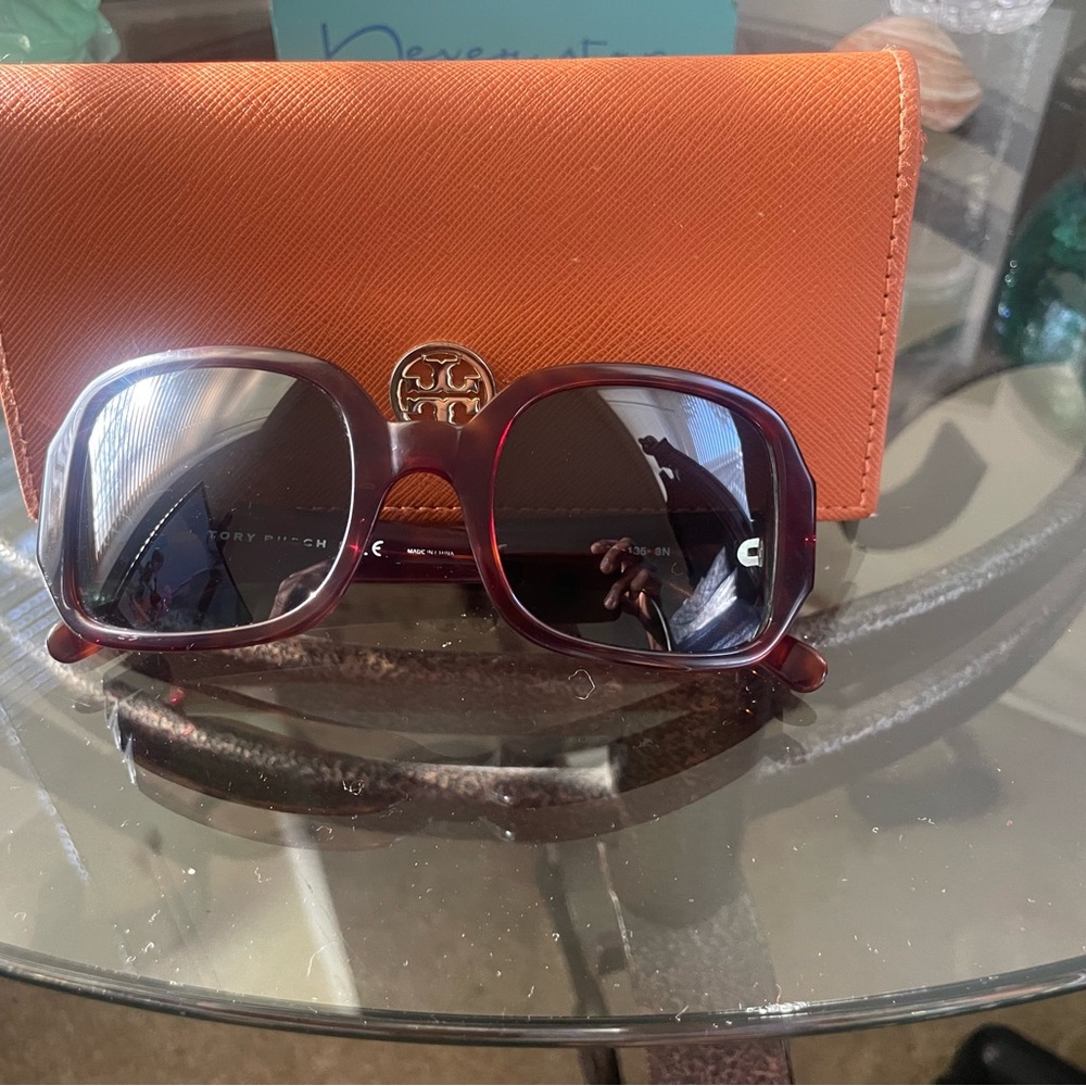 Tory Burch Burgundy Sunglasses and Orange Wallet